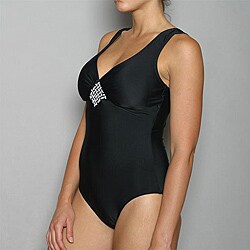 Ocean Dream Women's 'Warp & Weft' Black Woven Accent One-piece Swimsuit