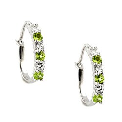 Sterling Silver Created Peridot and Cubic Zirconia Hoop Earrings