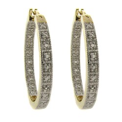 Fusion Gold Overlay Diamond Accent Hoop Earrings