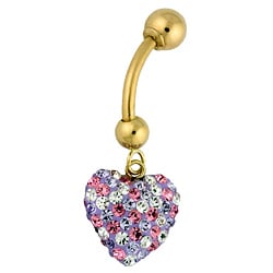 10k Gold Pink, Purple and White Crystal Heart Belly Ring