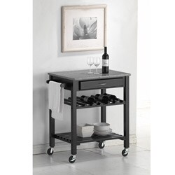 Quebec Black Wheeled Modern Kitchen Cart with Granite Top