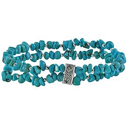 Southwest Moon Sterling Silver Turquoise Chip 2-strand Stretch Bracelet