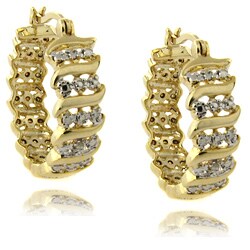 Fusion 14k Gold Overlay Diamond Accent 'S' Design Hoop Earrings