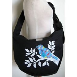 Handmade Black Canvas 'Bird On A Branch' Messenger Bag