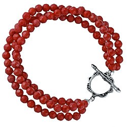 Southwest Moon Sterling Silver Faceted Red Coral 3-Strand Toggle Bracelet