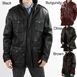 United Face Men's 3/4 Length Lambskin Military Leather Jacket