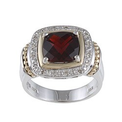 14k Gold/ Silver Garnet and 1/10ct TDW Diamond Ring (J-K, I1-I2) Size 7