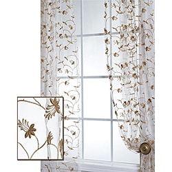 Fiona Floral Off White Embroidered Organza 108-inch Sheer Curtain Panel 