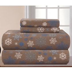 Snow Flakes Printed Flannel Sheet Set