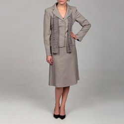 Evan Picone Women's Sand Herringbone Three-button Skirt Suit