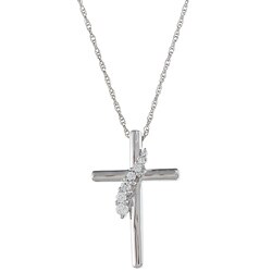 Sterling Silver Clear Cubic Zirconia Cross Necklace