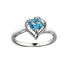 Jenne Silver Cubic Zirconia and Blue Topaz Heart Ring