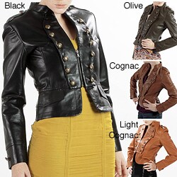 United Face Women's Lambskin Military Leather Jacket