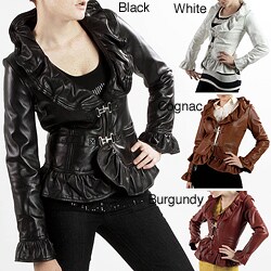 United Face Women's Luxury Leather Ruffle Jacket