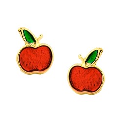 Gold over Silver Red Apple Earrings