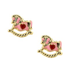 Gold over Silver Pink Rocking Horse Earrings