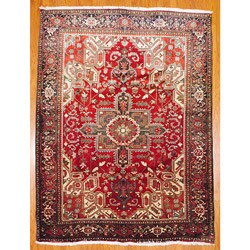 Persian Hand-Knotted Heriz Red and Black Wool Rug (6'8 x 9)