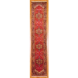 Indo Hand-knotted Rust/Navy Wool Rug (2'6 x 12')