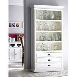 Distressed White Mahagony Wood 4-shelf Bookcase 
