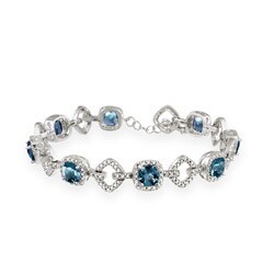 Glitzy Rocks Silver 8 CTW London Blue Topaz and Diamond Accent Bracelet