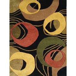 Hand-made Black New Zealand Blend Wool Rug (5' x 8')