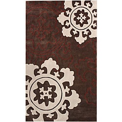 Handmade Alexa Pino Suzani Brown Rug (7'6 x 9'6)
