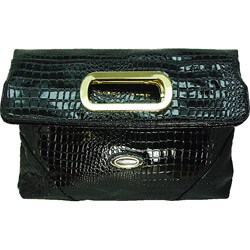 Ronella Lucci Vecceli Crocodile Skin Embossed Black Clutch