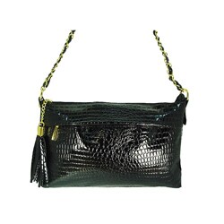 Ronella Lucci Vecceli Crocodile Embossed Black Crossbody 