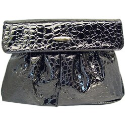 Ronella Lucci Vecceli Italy Crocodile Embossed Black Clutch