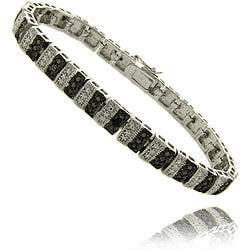 Finesque Silver Overlay Black Diamond Accent Stripe Bracelet
