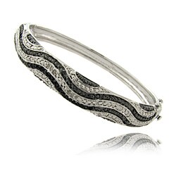 Fusion Silver Overlay 1/4ct TDW Black and White Diamond Bangle Bracelet
