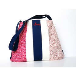 E. L. Menns Blue Stripe Red Floral Shoulder Bag