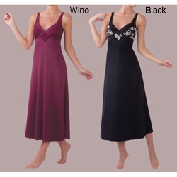 Illusion Women's Silky Lace Trimmed V-neck Nightgown