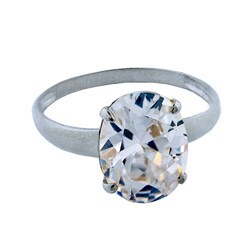 10k White Gold Oval-cut Clear Cubic Zirconia Solitaire Ring