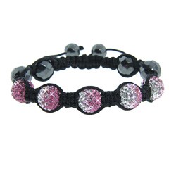 Eternally Haute  Pink/ White Crystal and Hematite Macrame Bracelet