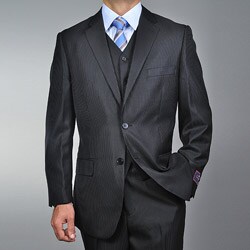 Carlo Lusso Men's Black Tonal Stripes 3-piece Suit