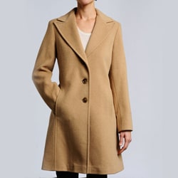 Larry Levine Women's Plus Size Camelhair Notch Collar Coat