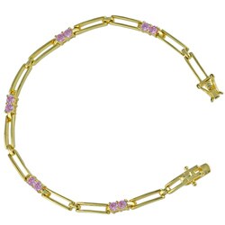 Gold over Sterling Silver Pink CZ Bar Link Bracelet