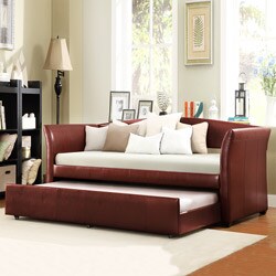 ETHAN HOME Deco Wine Red Vinyl Daybed with Trundle