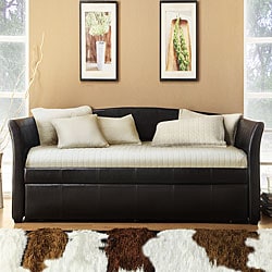 ETHAN HOME Deco Dark Brown Vinyl Daybed with Trundle