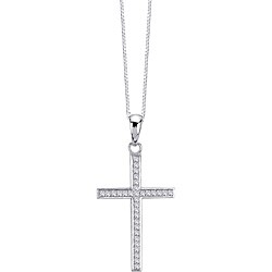 14k White Gold 1/6ct TDW Diamond Cross Necklace