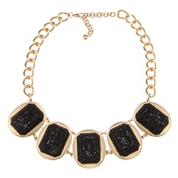 Nexte Jewelry Goldtone Black Sparkle Beaded Bib Necklace