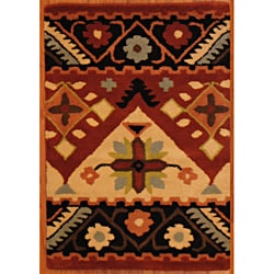 Indo Hand-tufted Tibetan Beige/ Rust Wool Rug (2' x 3')