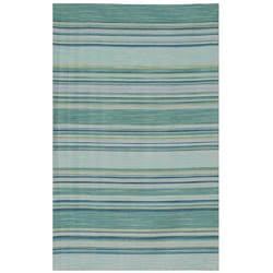 Flat Weave Green/ Blue Striped Wool Rug (9' x 12')