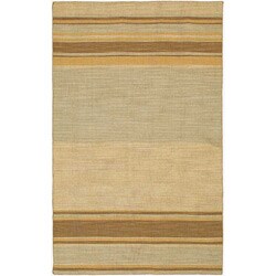 Flat Weave Gold/ Brown Striped Wool Rug (4' x 6')