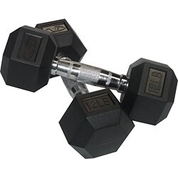 Valor Fitness 12 lb Black Rubber Hex Dumbbells (Set of 2)