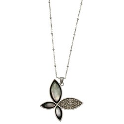 Kate Bissett Silvertone Faux Mother of Pearl and Crystal Necklace