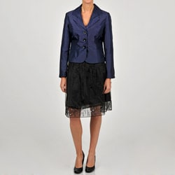 Sharagano Women's Purple/ Black Shantung Jacket Embellished Skirt Suit