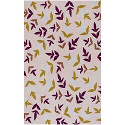 Hand-hooked Beige/ Green Rug (3'6 x 5'6)