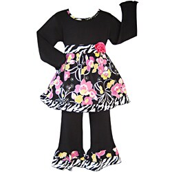 AnnLoren Girl's Floral Zebra Shirt and Pants Set